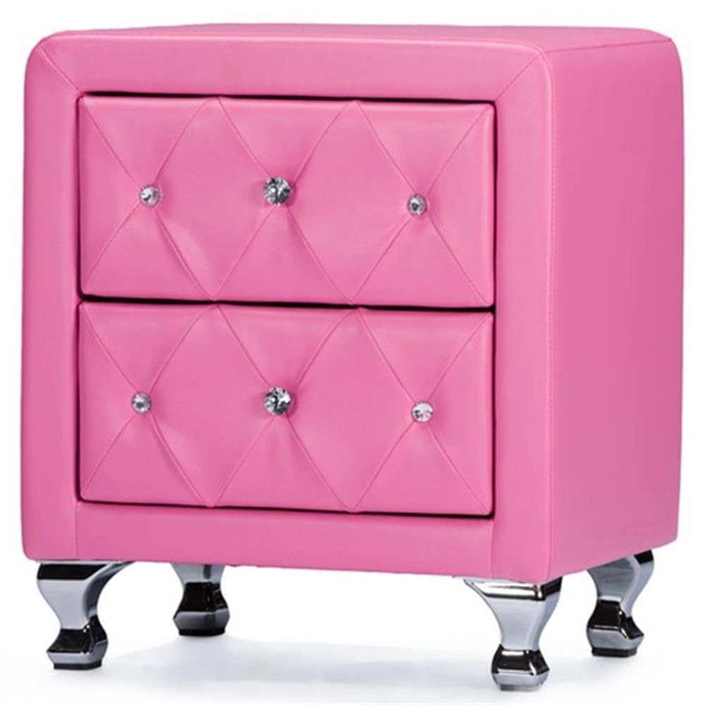 Baxton Studio Stella Crystal Tufted Pink Leather Modern Nightstand